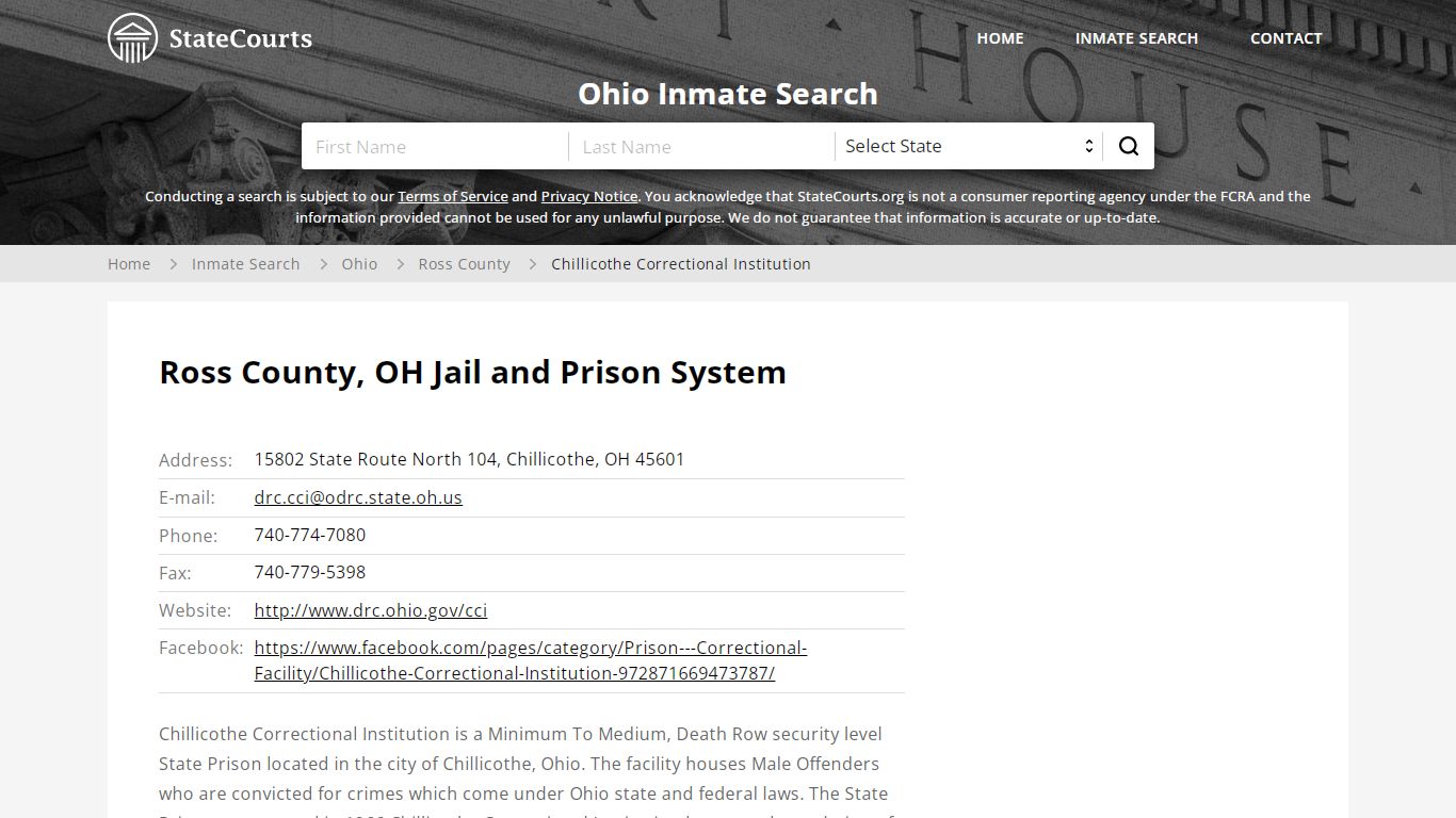 Chillicothe Correctional Institution Inmate Records Search, Ohio ...
